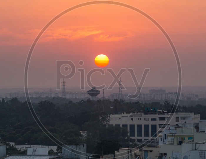 Hyderabad City Scape With Buildings With a Sunset Backdrop