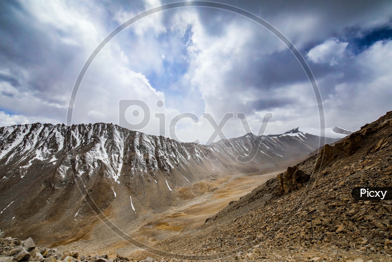 Landscape of snow-capped Mountains of Leh