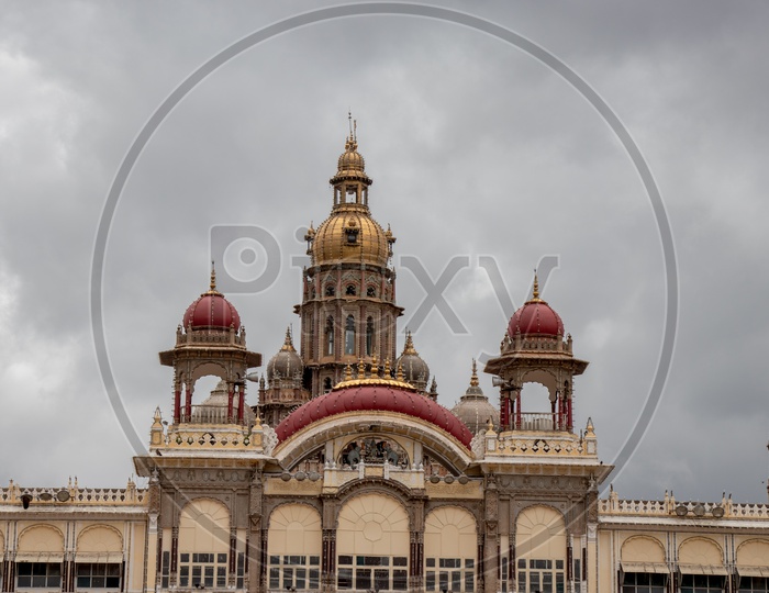 Architecture Of Mysore Palace With Domes And Designs