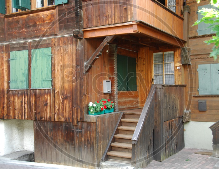 Stair Case in Wooden Houses in Switzerland