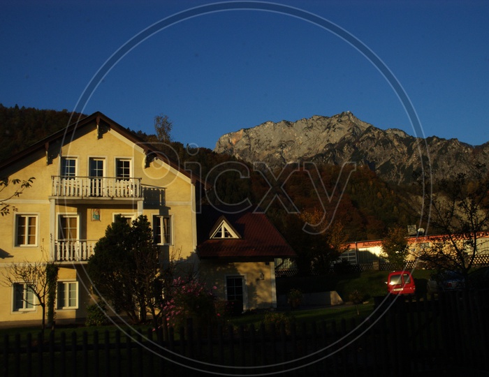 A House with mountains in the background