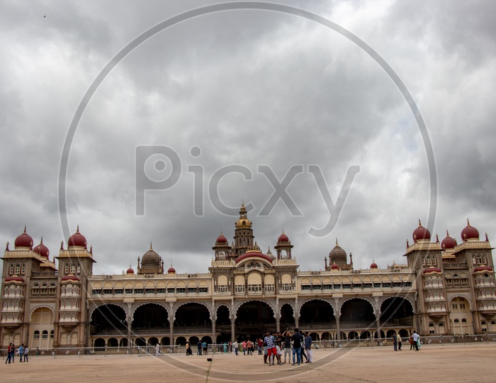Mysore Palace On a Cloudy Day With Dark Clouds