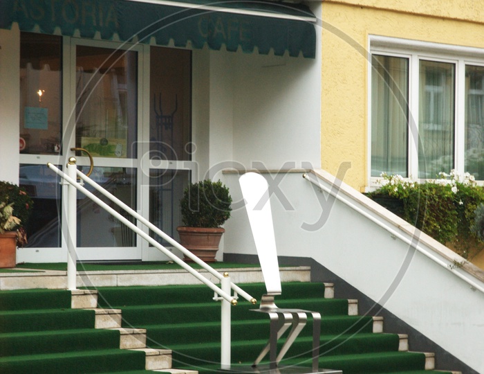 Green coloured Steps of a cottage