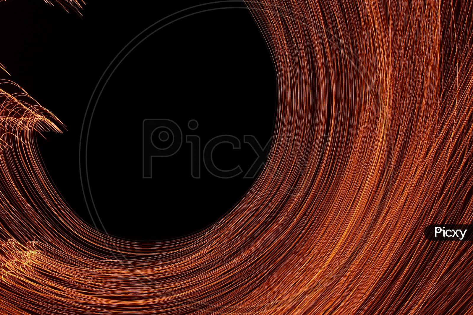 Abstract blurred light trail semicircle pattern with black background