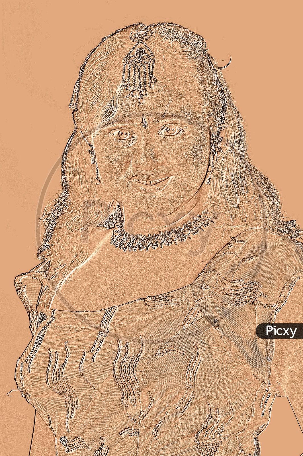 Sketch of Indian woman wearing necklace