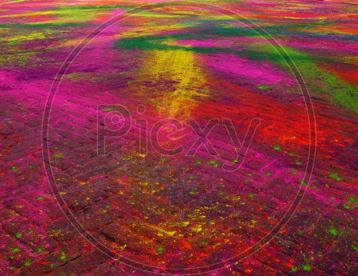 Texture of Holi Colours Fell On Ground