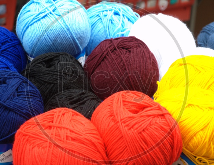 Multi colour woollen thread balls