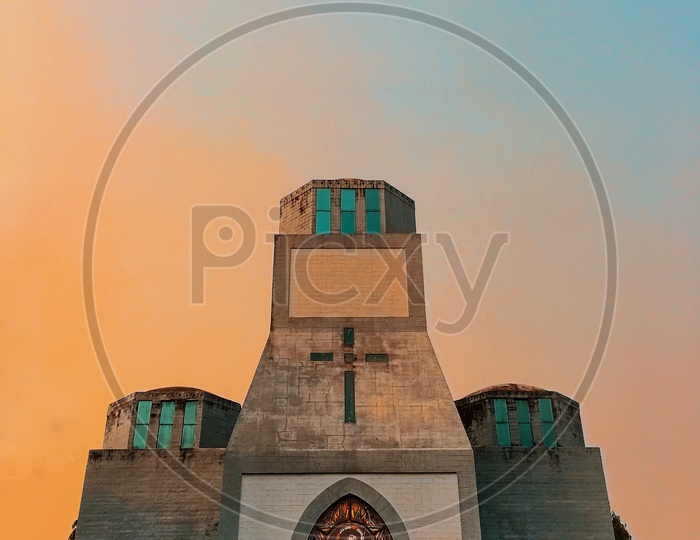 Architecture of Christ Church Luthergiri during a sunset