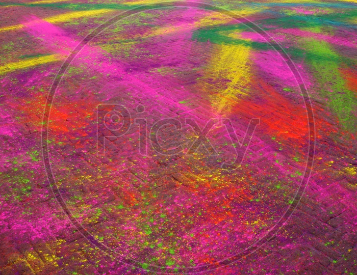 Holi Colours Fell on Ground With Floor Patterns