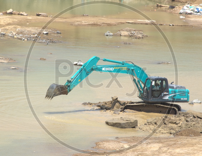 Bulldozer in work by the excavation site