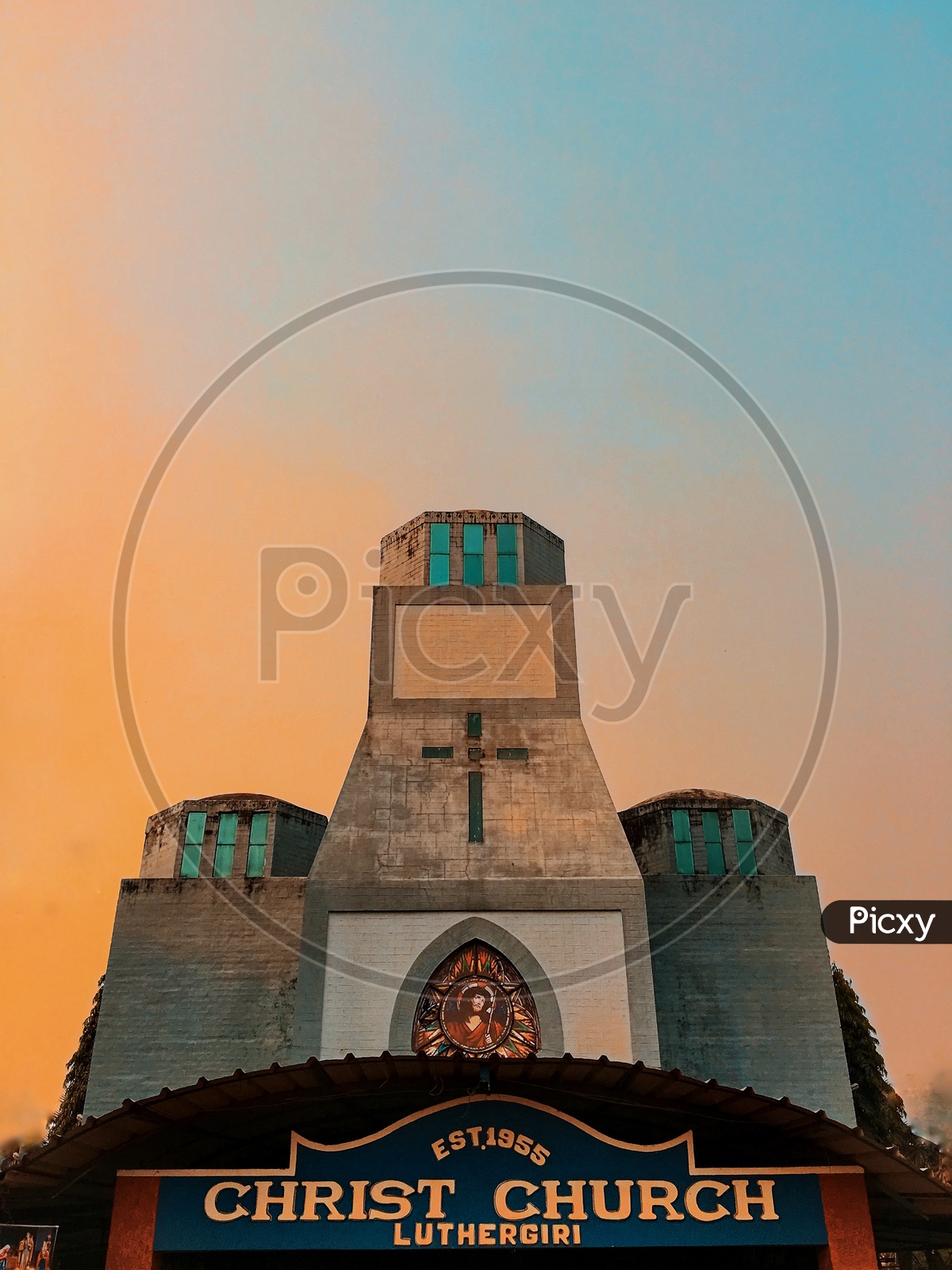 Architecture of Christ Church Luthergiri during a sunset