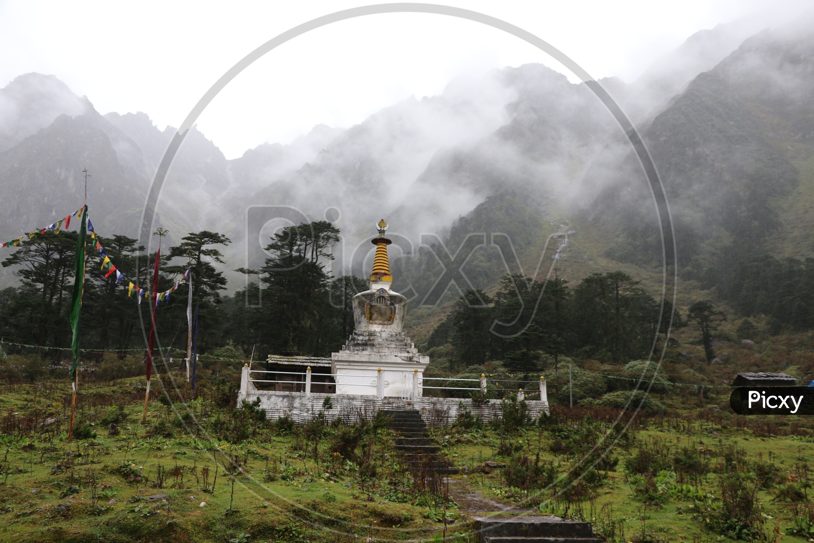 Buddhist stupa in the mountains of Sikkim