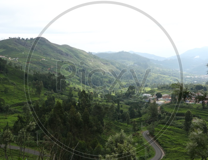 Aerial View of Roads In ooty between tea Plantations