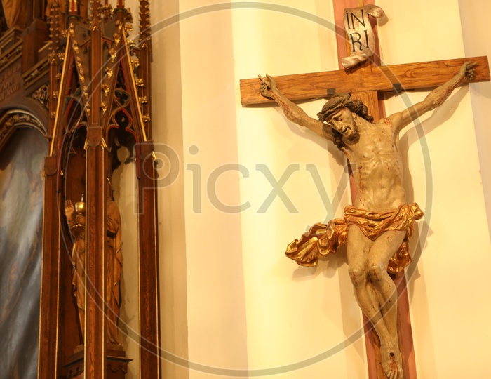 Christ Crucification sculpture in a Cathedral