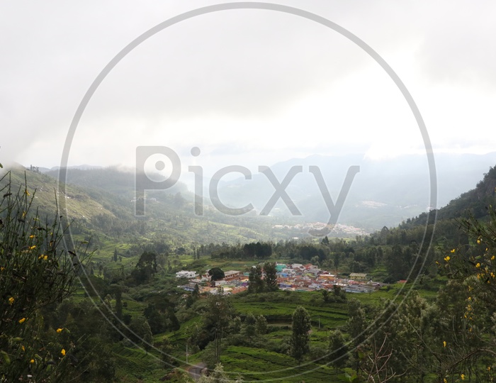 Aerial View of a Village in Ooty Valley From a Hill top