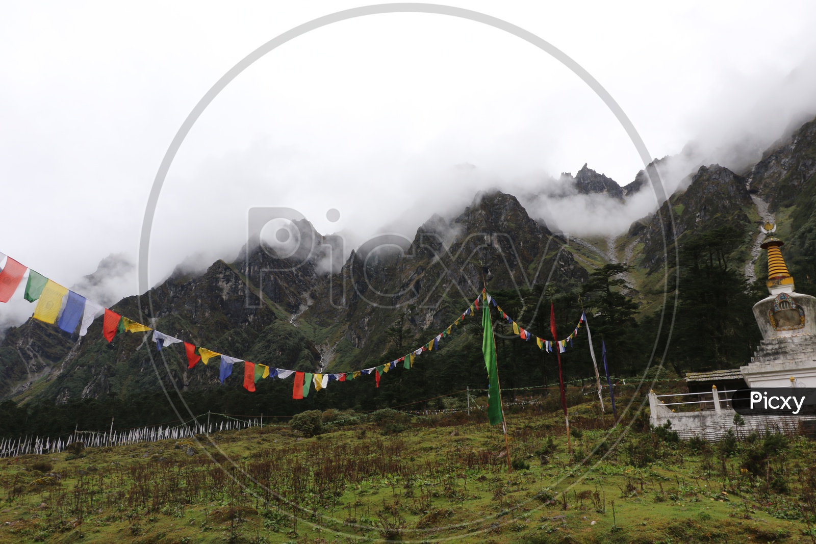 Landscape of beautiful Mountains of Sikkim with huge clouds
