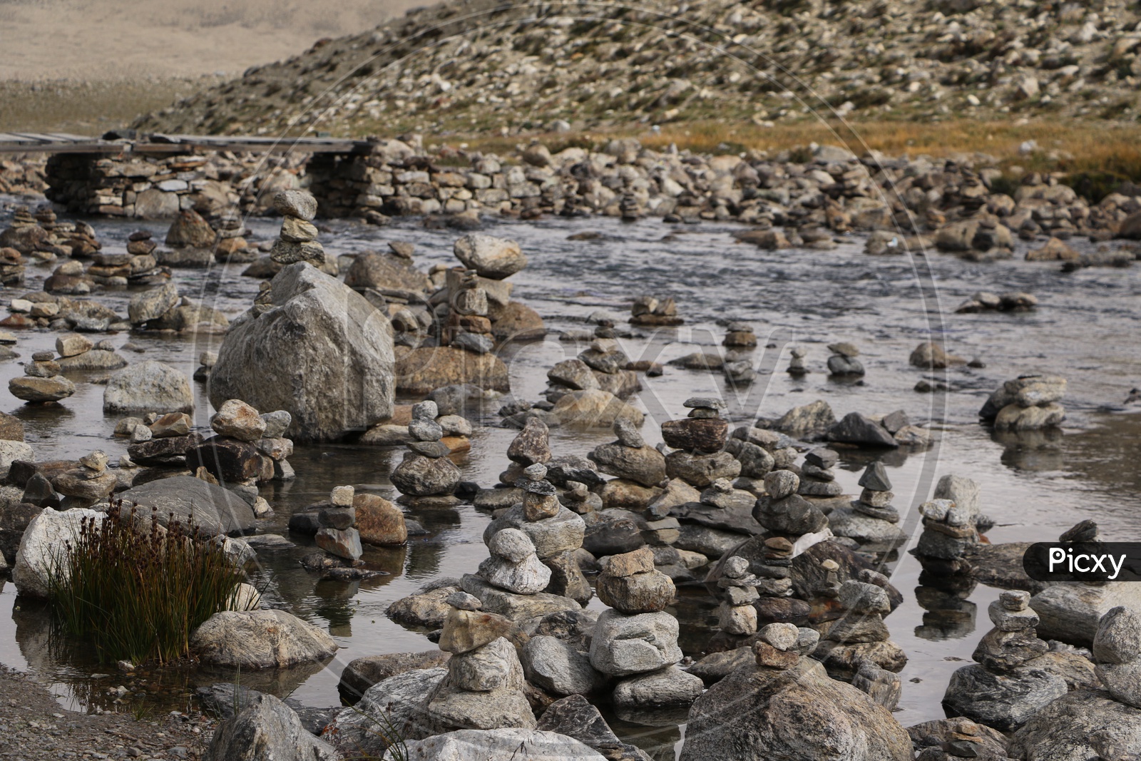 Stacking of rocks at the river in Sikkim