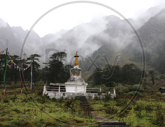 Buddhist stupa in the mountains of Sikkim