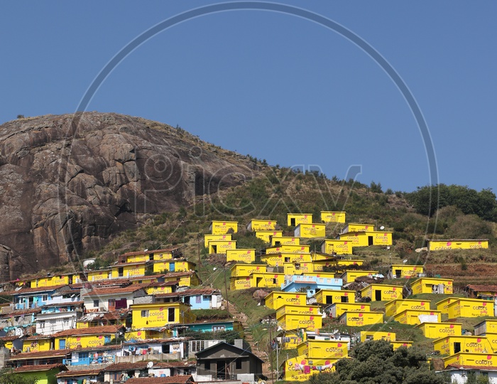 Houses on hills with various colors