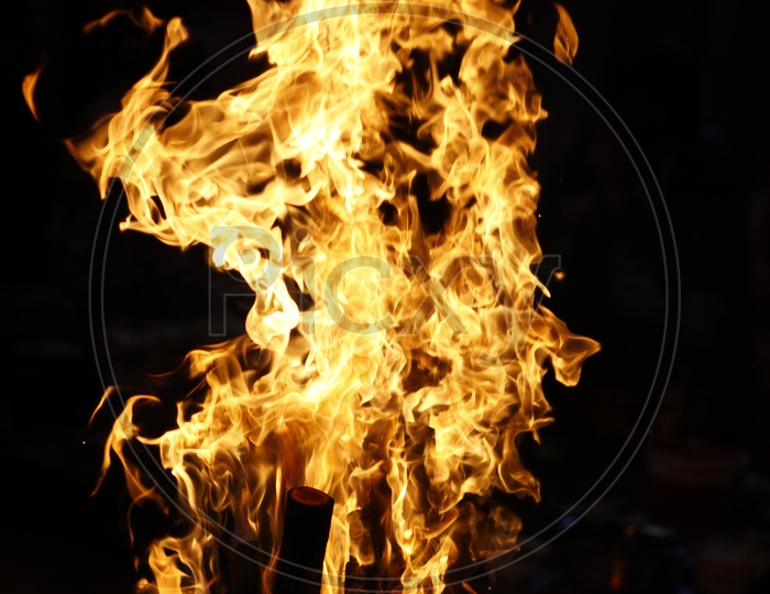Photograph of  Fire flames on black background