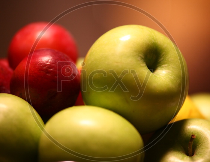 Green Apple On  a Fruit Basket