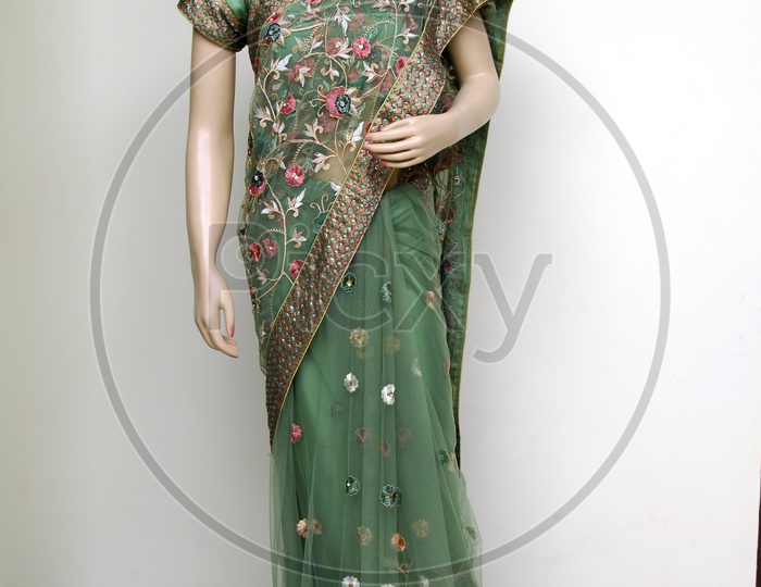 Photograph of green colour saree