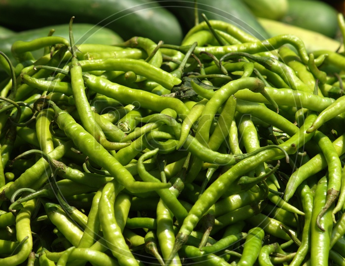 Indian  Green Chillies Pile up