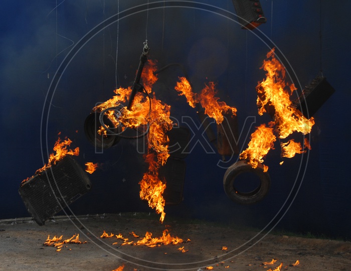 Photograph of Fire flames from tyres