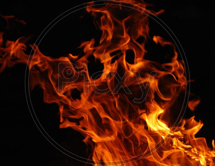 Photograph of  Fire flames on black background