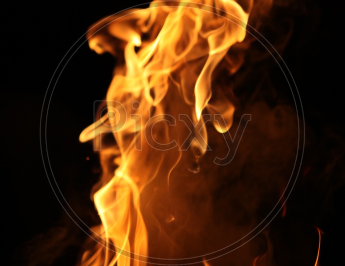 Flames of fire on a jute cloth