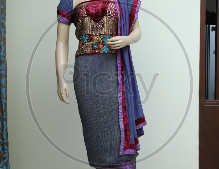 Stitched churidhar dress material with Embroidered