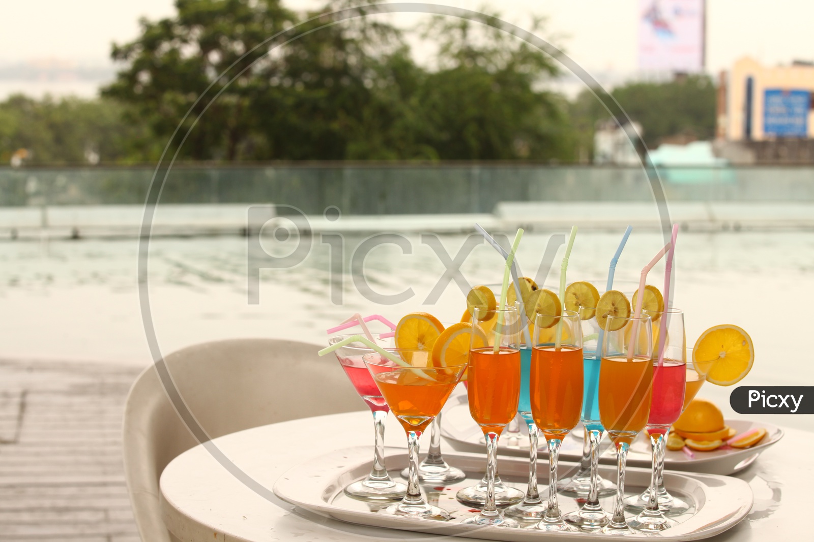 Photograph of different cocktails in glasses