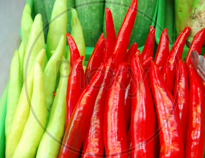 Indian red Chillies and green Chillies