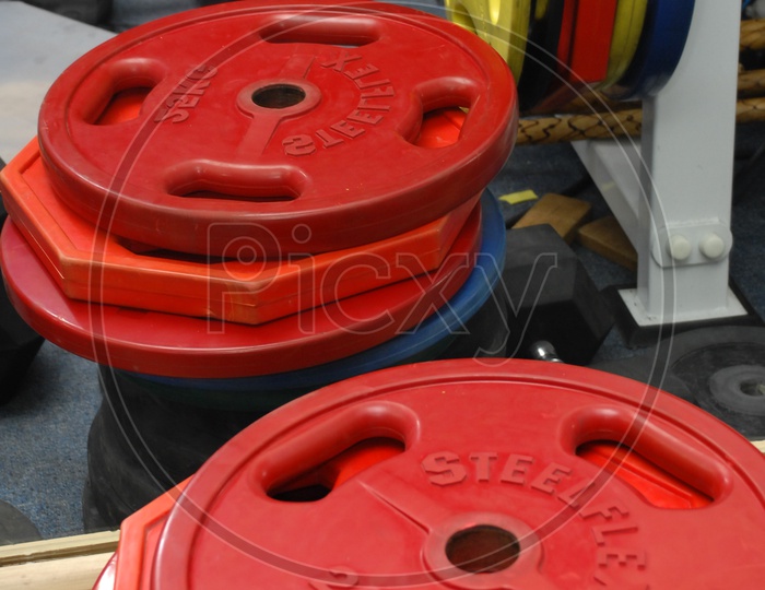 Fitness and strengthening equipment - Weights Plates close up