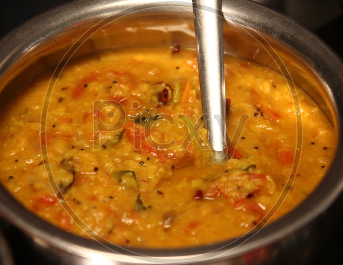 Tomato dal in a stainless steel dish