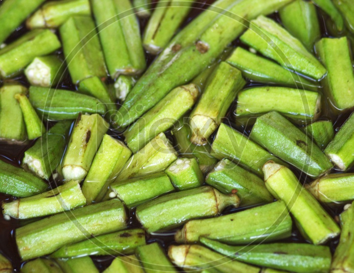 A bunch of okra cut into pieces