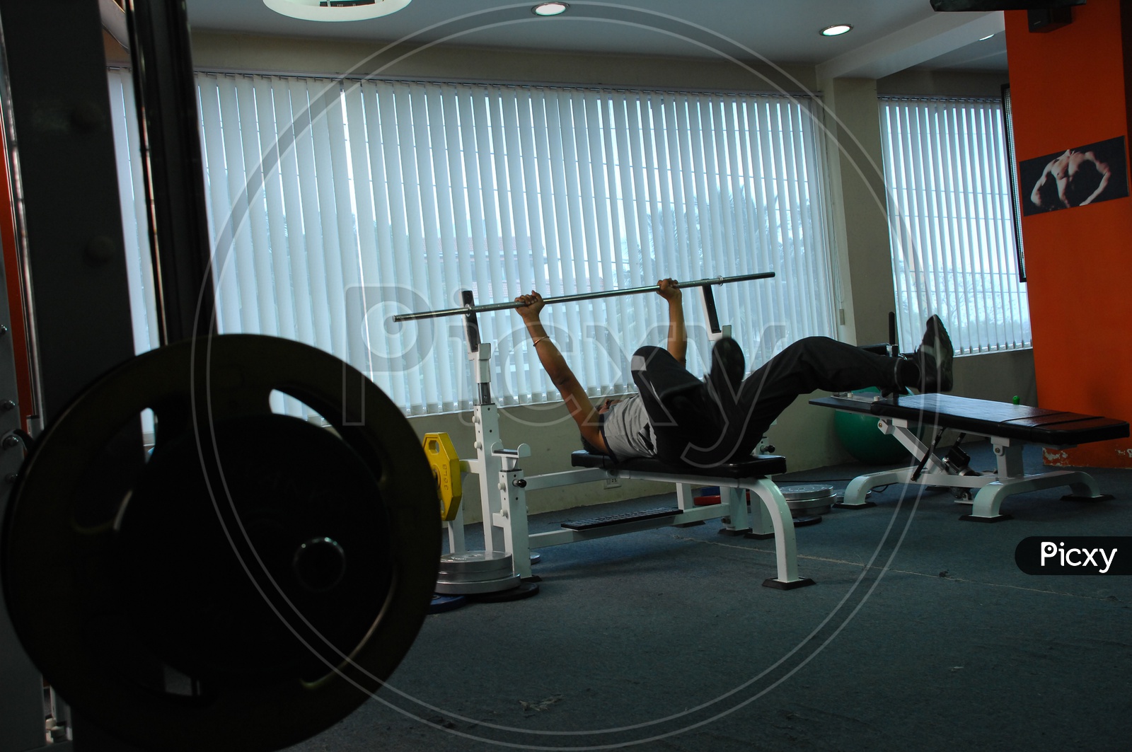 Image of A man doing bench press in a gym-BP511045-Picxy