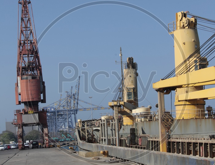 Heavy Cranes At Port