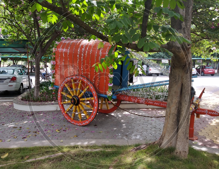 Colorfully decorated Bullock cart