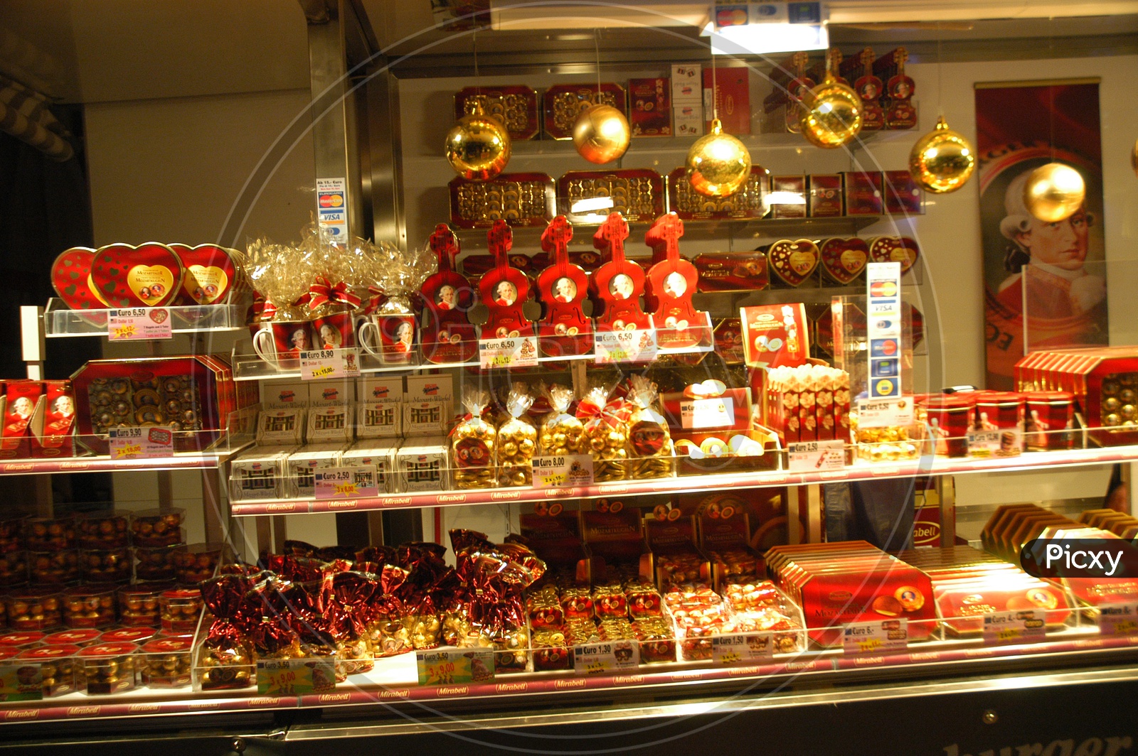Display of chocolates in different sizes in a shop