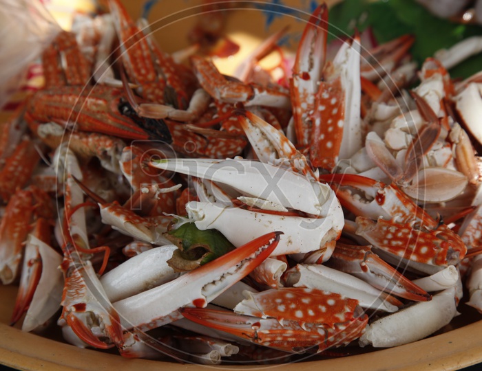 Boiled legs of fresh crabs