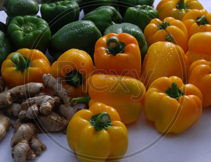 Yellow,green fresh bell pepper