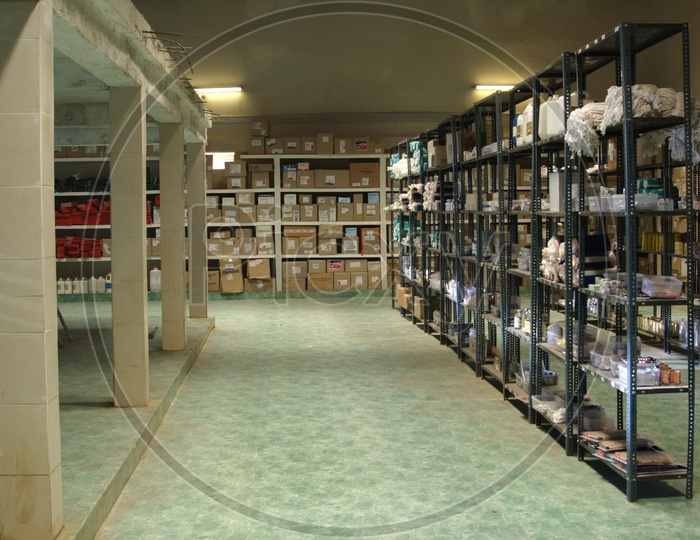 Hospital Store Room With Medicines Stock in Racks