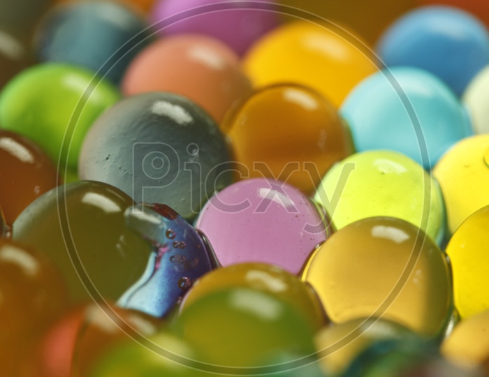Close up shot of multi colour aqua crystal gel balls