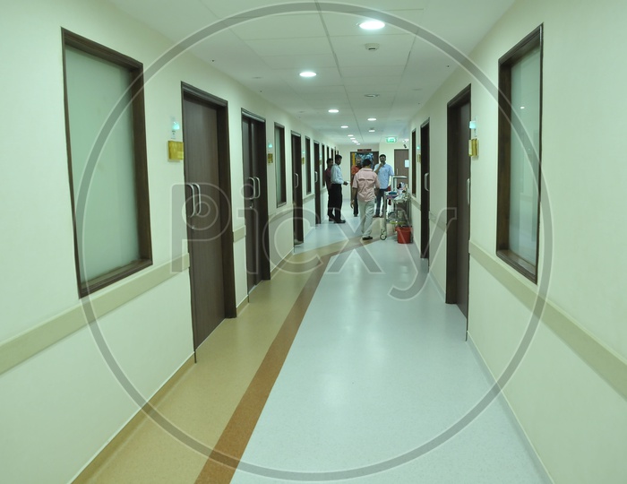 Hospital Corridor With Room Openings
