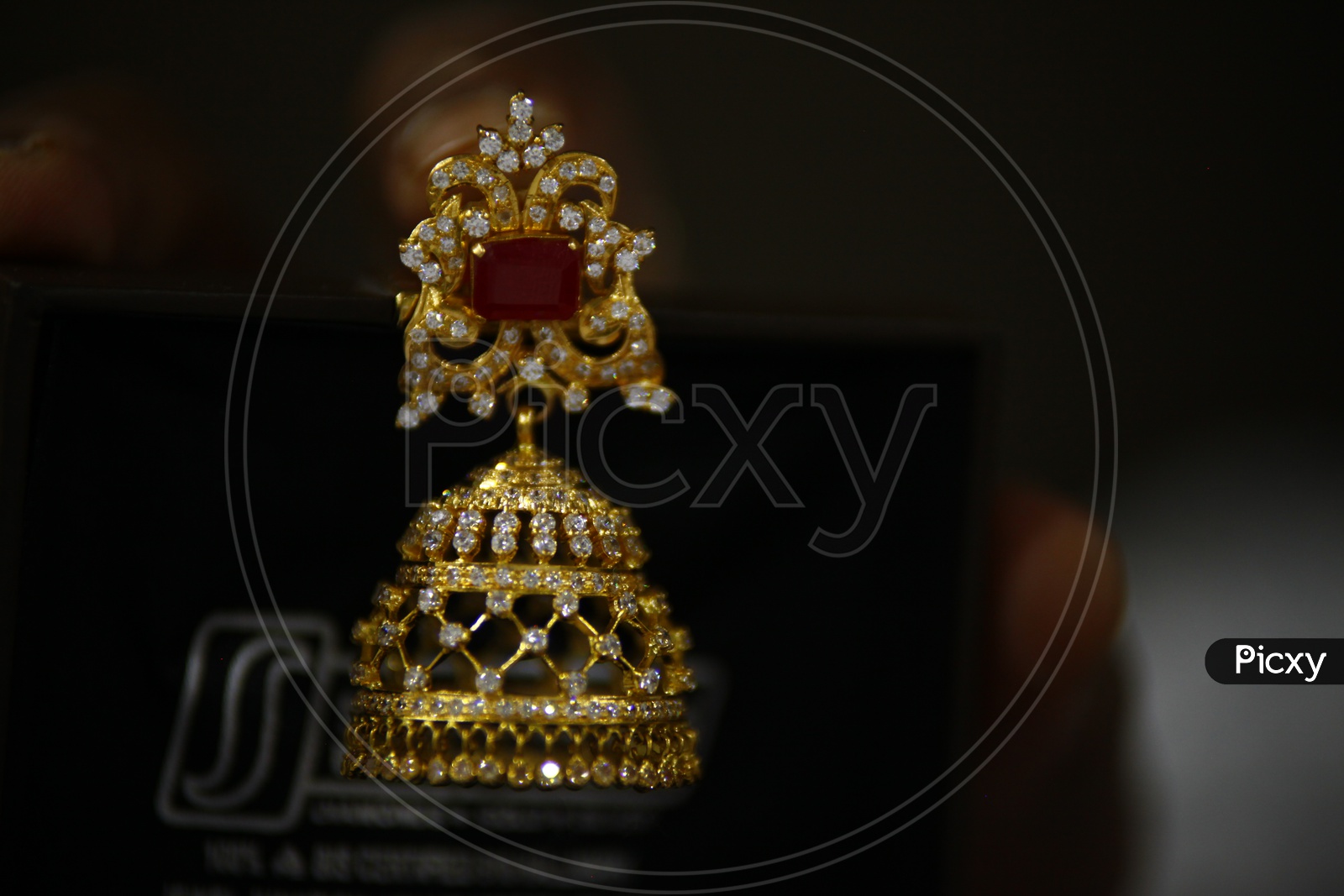 Bridal look women  gold Earrings with red Emerald & pearls
