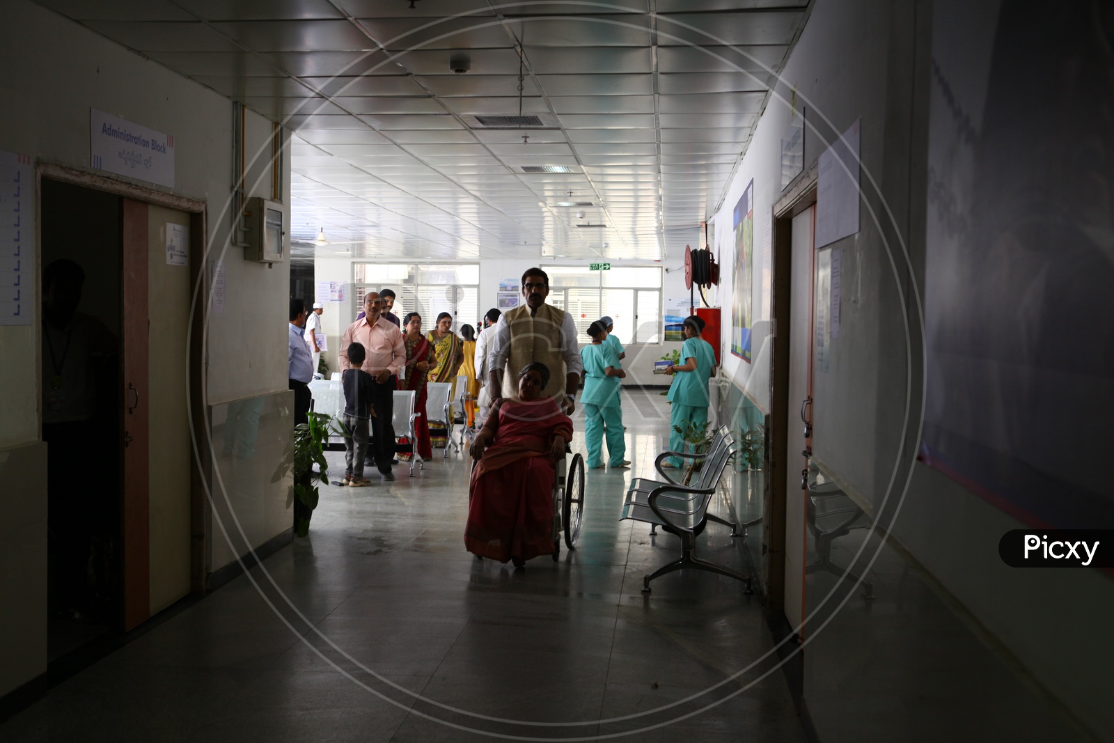 Hospital Corridor With Patients