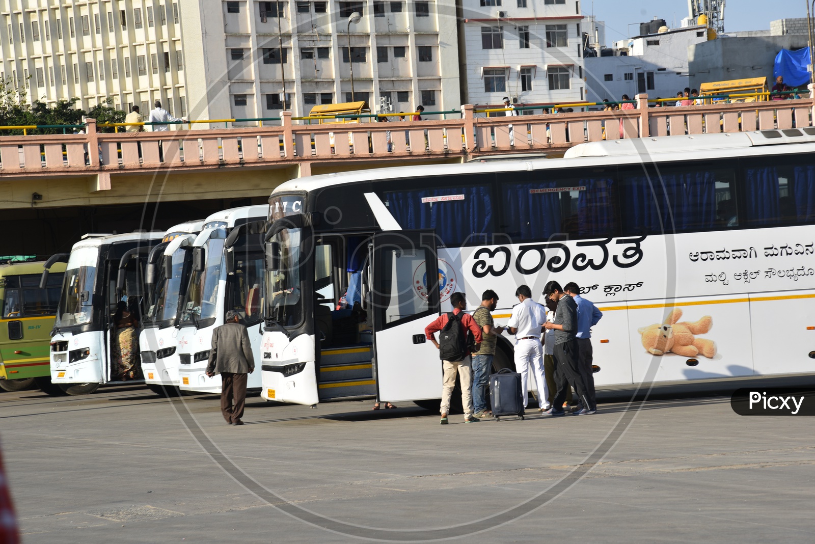 Airavat club class buses in Majestic bus station, Bangalore