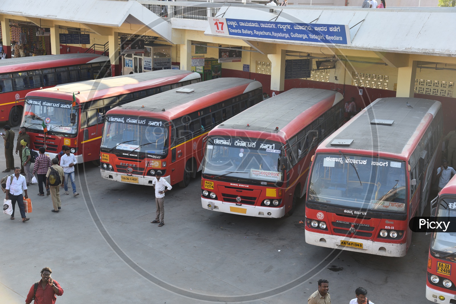 NEKRTC buses at platform 17 in Kempegowda bus station, Bangalore