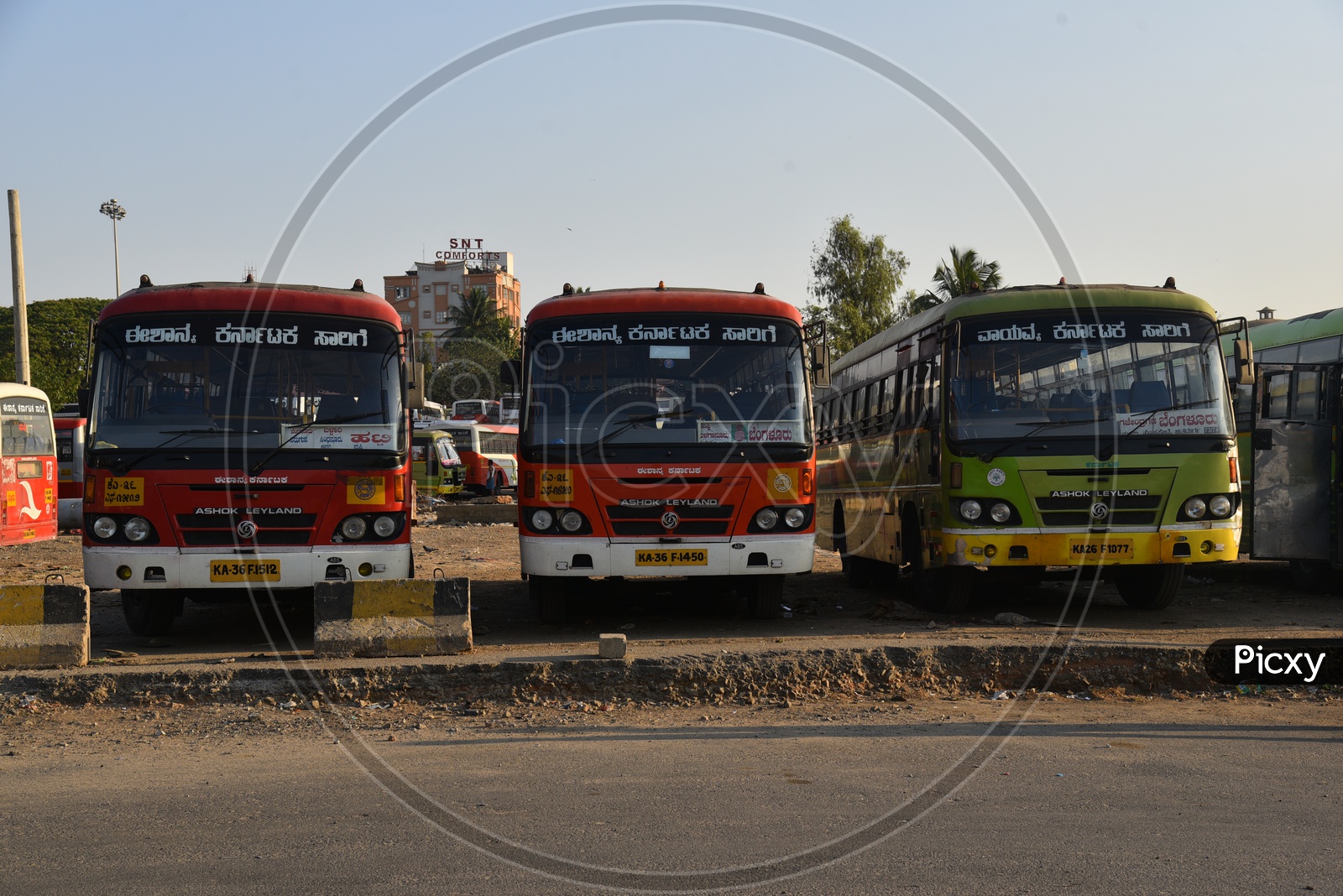 NEKRTC and NWKRTC buses in Majestic bus station, Bangalore